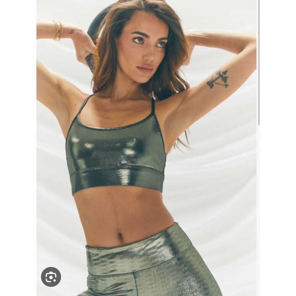 Koral Sweeper Glaze Sports Bra Shimmer Black Metallic Small NWT